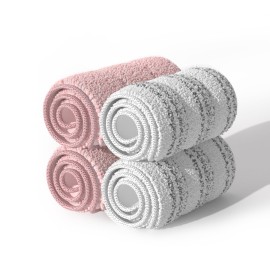 JOYMOOP Mop Replacement Pads, Reusable Microfiber Mop Pads for 13-inch Flat Mop and Mop Bucket Set, Pack of 4 Refills - Stripe and Pink