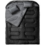 MEREZA Double Sleeping Bag for Adults Mens with Pillow, XL Queen Size Two Person Sleeping Bag for All Season Camping Hiking Backpacking 2 Person Sleeping Bags for Cold Weather & Warm Dark Gray