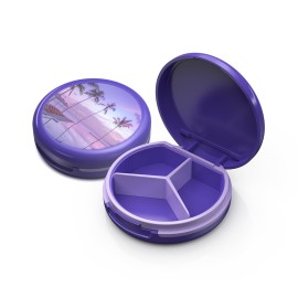Serfeymi Small Pill Box - 3 Compartments Portable Pill Box for Purse Pocket, Compact Mini Travel Pill Case - Suitable for Medicine, Vitamin, Fish Oil, Supplements - Purple(Coast)