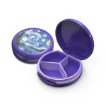 Serfeymi Small Pill Box - 3 Compartments Portable Pill Box for Purse Pocket, Compact Mini Travel Pill Case - Suitable for Medicine, Vitamin, Fish Oil, Supplements - Purple(StarryNight)