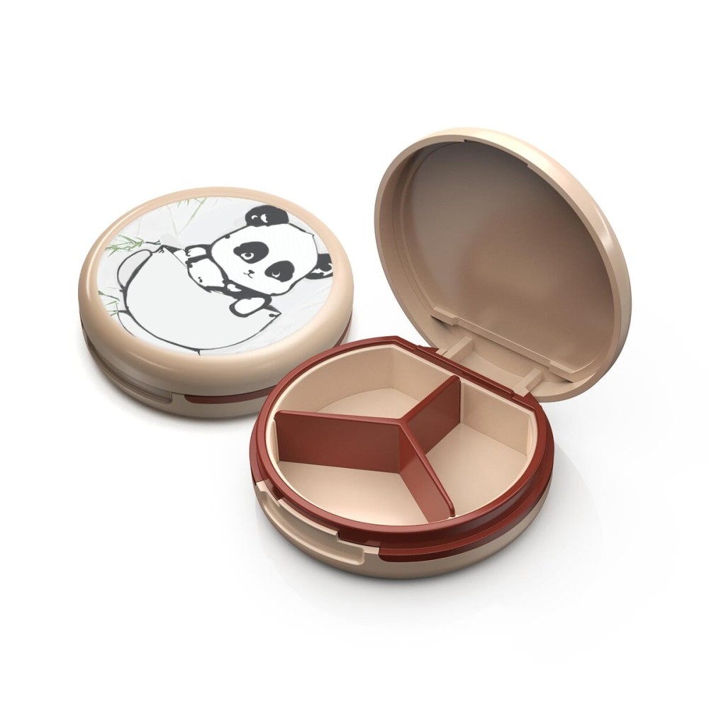 Serfeymi Small Pill Box - 3 Compartments Portable Pill Box for Purse Pocket, Compact Mini Travel Pill Case - Suitable for Medicine, Vitamin, Fish Oil, Supplements - White(Panda)