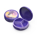 Serfeymi Small Pill Box - 3 Compartments Portable Pill Box for Purse Pocket, Compact Mini Travel Pill Case - Suitable for Medicine, Vitamin, Fish Oil, Supplements - Purple(Pterosaur)