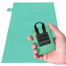 Odoland Beach Blanket Picnic Blanket, 43.3 x 27.5 SandProof Waterproof Outdoor Pocket Blanket with Portable Bag, Foldable Lightweight Sand Free Mat for 1 People Hiking, Camping, Travel, Light Green