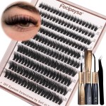 Focipeysa Volume Lash Clusters Kit D Curl Lashes Extensions Thick Volume Eyelash Clusters DIY Eyelash Extension with Lash Glue Lash Bond and Seal 10-16mm Fluffy Cluster Eyelash Extension DIY Lashes