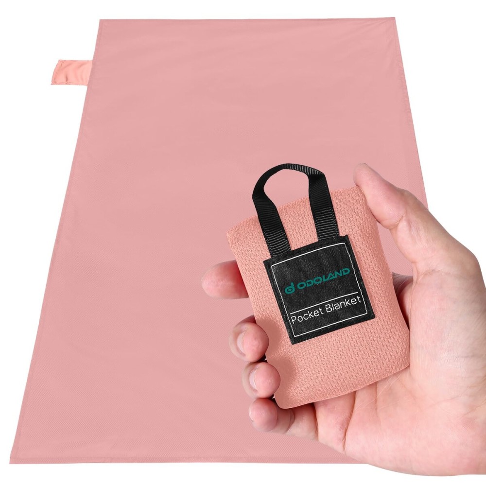 Odoland Beach Blanket Picnic Blanket, 43.3 x 27.5 SandProof Waterproof Outdoor Pocket Blanket with Portable Bag, Foldable Lightweight Sand Free Beach Mat for 1 People Hiking, Camping, Travel, Pink