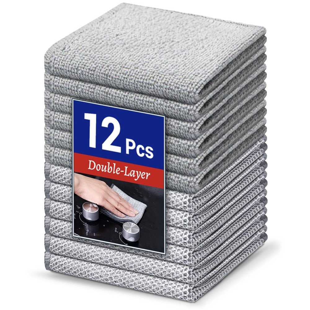 Wangjinpeng 12PCS Non-Scratch Multipurpose Steel Wire Dishcloths - Reusable Quick-Dry Odor-Free Scrub Cloths for Dishes, Kitchen Cleaning Cloths for Cookware, Sinks, Stove Tops(9.84X9.84)