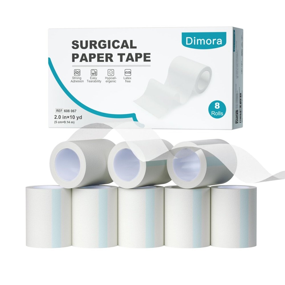 Dimora Soft Paper Surgical Tape 8 Rolls- Hypoallergenic Medical Tape for Sensitive SkinBreathable First Aid Wound Tape with Pain-Free Removal, Secures Dressing and Medical Devices -2 x 10 Yards