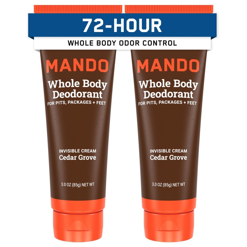 Mando Whole Body Deodorant For Men - Invisible Cream - 72 Hour Odor Control - Aluminum Free, Baking Soda Free, Skin Safe - 3 Ounce Tube (Pack of 2) - Cedar Grove