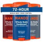Mando Whole Body Deodorant For Men - Smooth Solid Stick - 72 Hour Odor Control - Aluminum Free, Baking Soda Free, Skin Safe - 2.6 ounce (Pack of 3)