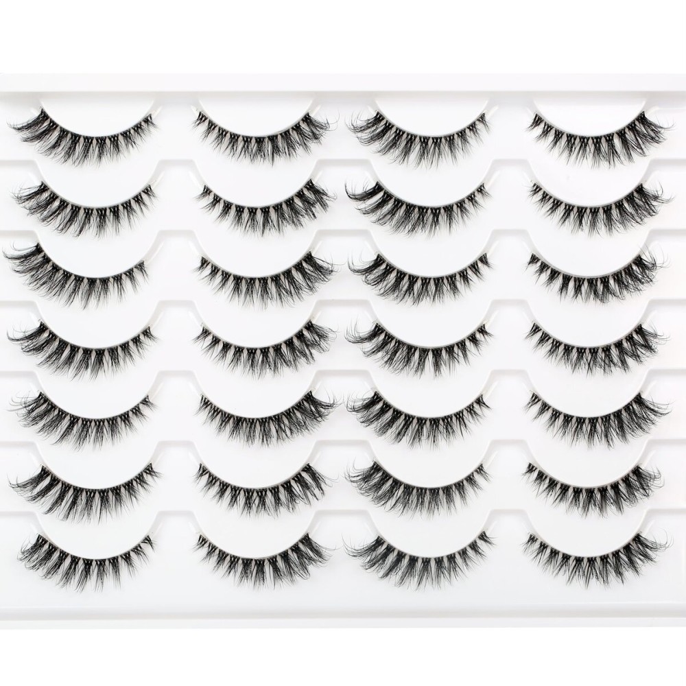 Pooplunch False Eyelashes Wispy Cat Eye Look Natural Volume Clear Band Foxy Short Accent Lashes Faux Mink Fake Lashes Strips 14 Pairs Pack