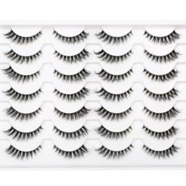 Pooplunch False Eyelashes Wispy Cat Eye Look Natural Volume Clear Band Foxy Short Accent Lashes Faux Mink Fake Lashes Strips 14 Pairs Pack