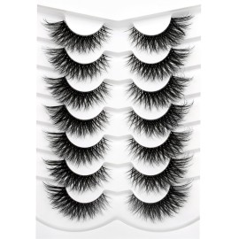Pooplunch False Eyelashes Cat Eye Look Clear Band Wispy Volume Dramatic Long 8D Faux Mink Lashes Fake Eyelash Strips 7 Pairs Pack