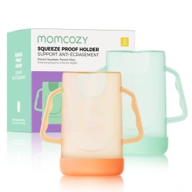 Momcozy Baby Pouch Holder No Squeeze for Food Pouches and Drink Boxes, Allows Baby to Self-feed and Avoid Messes, Baby Food Pouch Holder Handle is Easy to Grip, Comfortable, Green&Orange