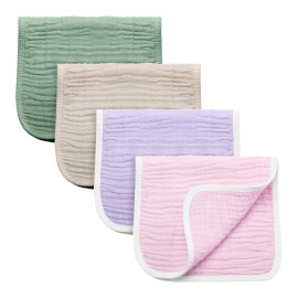 Synrroe Burp Cloths Large, Muslin Burp Cloths for Baby Girls and Boys, Pack of 4 Extra Absorbent and Soft Muslin, 6 Layers 20 by 10 Inches 100% Cotton (Mix 4 Pack Pink Green)