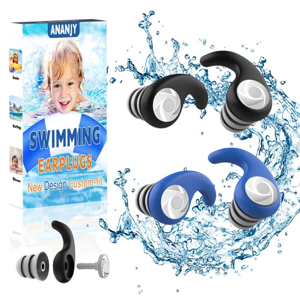 Waterproof Swimming Ear Plugs for Kids - 2 Pairs of Reusable Soft Silicone Swim Earplugs,Ear Protection for Children (4-12 Years Old) - Ideal for Surfing, Diving, Pool, Showering, and Water Sports