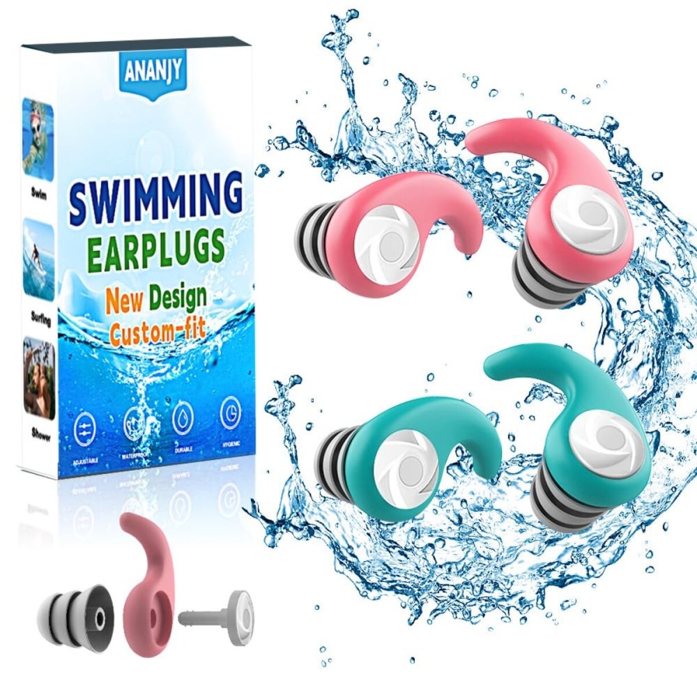 Waterproof Swimming Ear Plugs for Adults - 2 Pairs of Reusable Soft Silicone Swim Earplugs,Perfect for Surfing, Diving,Pool,Showering and Other Water Sports - Keep Water Out and Ear Protection
