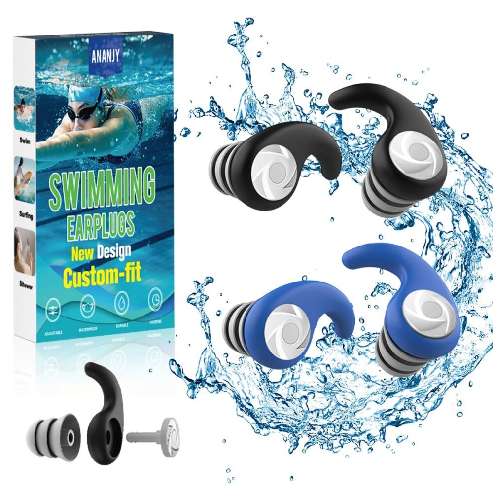 Waterproof Swimming Ear Plugs for Adults - 2 Pairs of Reusable Soft Silicone Swim Earplugs,Perfect for Surfing, Diving,Pool,Showering and Other Water Sports - Keep Water Out and Ear Protection