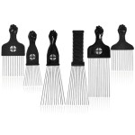 6 Pack Curly Afro Hair Metal Hair Picks, Metal Tool Hair Combs for Men Women Afro Wigs (Black)