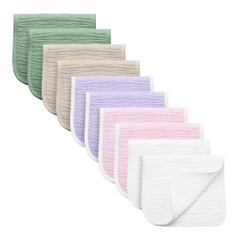 Synrroe Burp Cloths Large, Muslin Burp Cloths for Baby Girls and Boys, Pack of 10 Extra Absorbent and Soft Muslin, 6 Layers 20 by 10 Inches 100% Cotton (Mix 10 Pack Pink Green)