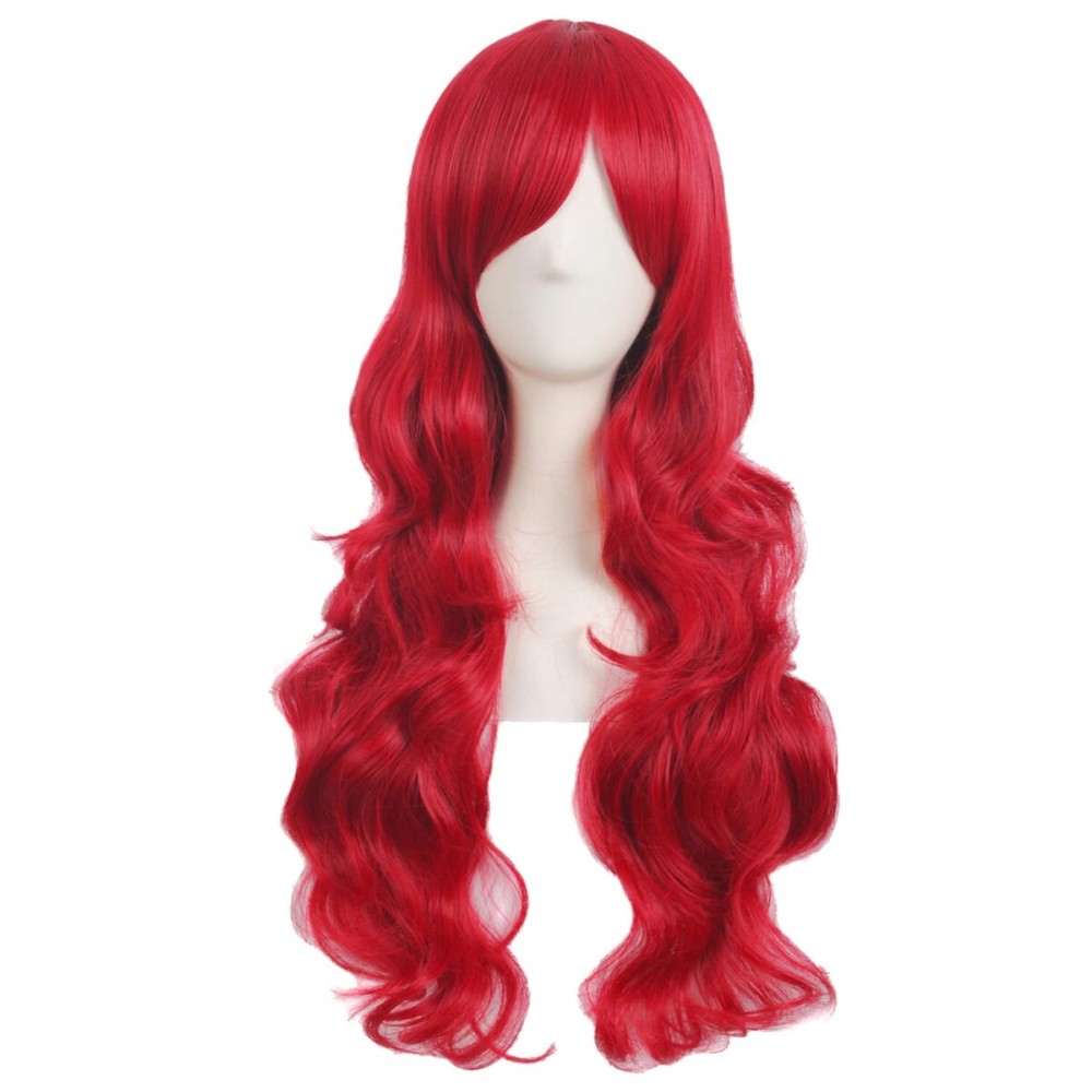 MapofBeauty 28 Inch/70 cm Charming Women Side Bangs Long Curly Full Hair Synthetic Wig (Bright Red)