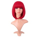 MapofBeauty 12 Inch /30 cm Fashion Lady Short Straight Synthetic Flat Bangs Bob Wig (Bright Red)
