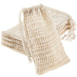BBTO 5 Pieces Soap Saver Bag Natural Sisal Exfoliating Soap Pouch for Foaming and Drying, Shower, Scrubber(7 x 4 Inch,Beige)