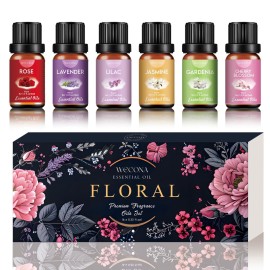 Floral Essential Oils Set for Diffusers & Candle Making - 6x10ml Natural Botanical Blends with Rose, Lavender, Lilac, Jasmine, Gardenia, Cherry Blossom Scents
