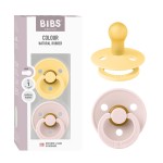 BIBS Colour Pacifier 2-Pack, BPA Free Dummy Binky, Round Nipple. Natural Rubber Latex, Made in Denmark, Size 1 (0-6 Months), Pale Butter/Petal