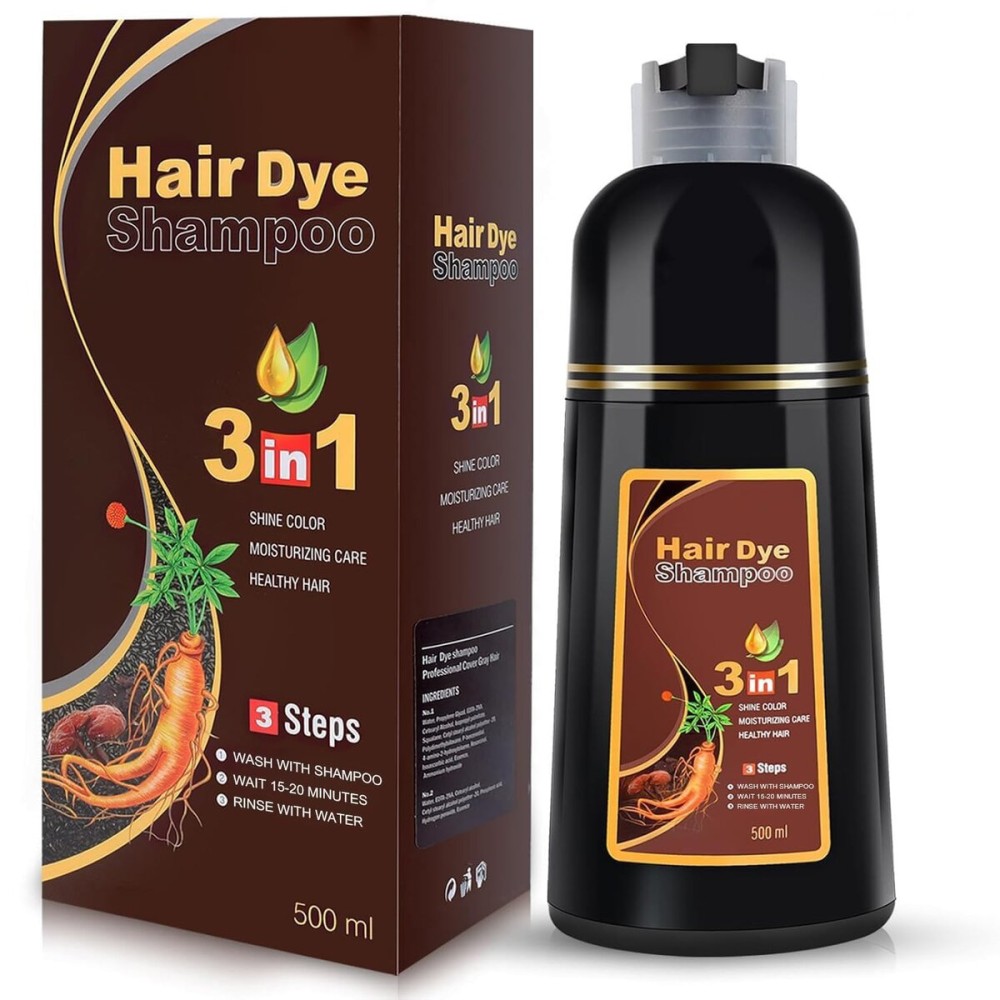 Brown Hair Dye Shampoo 3 in 1 for Gray Hair Coverage, Hair Color Shampoo for Women Men, Herbal Ingredients Shampoo Para Pintar el Cabello (16.9 Oz)