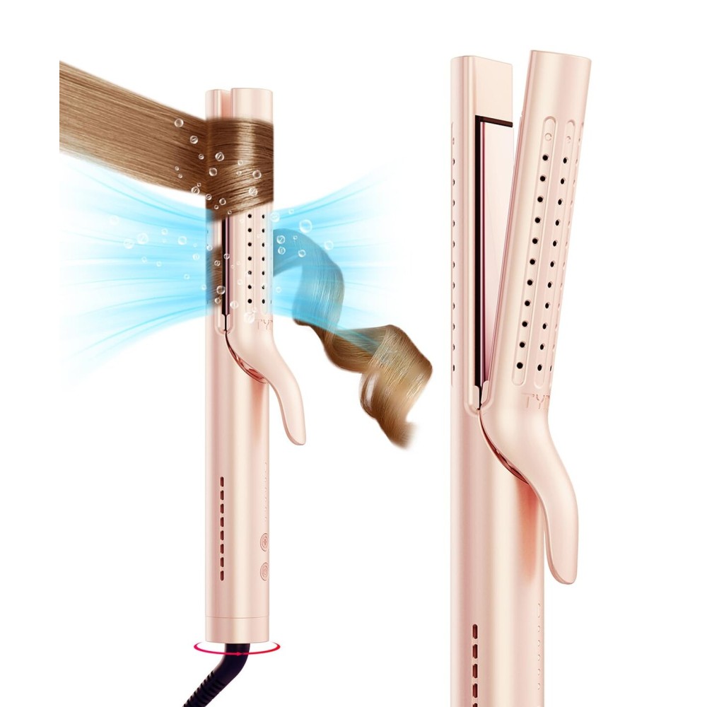 TYMO Airflow 2.0 Curling Iron Flat Iron - Hair Straightener and Curler 2 in 1, 1.25 Inch Curling Wand for Long Short Hair, Dual Voltage for Travel, 54 Million Ionic, Anti-Tangle, 5 Temps, Gold Blush