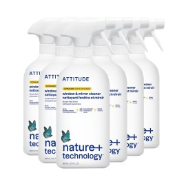 ATTITUDE Window & Mirror Cleaner, EWG Verified, Plant- & Mineral-Based, Vegan & Streak-Free Glass Spray, Citrus Zest Scent, 27.1 Fl Oz (Pack of 6)