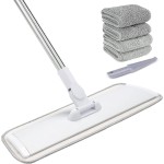 18 Professional Microfiber Mop Floor Cleaning System, Flat Mops with Stainless Steel Handle, 4 Reusable Washable Mop Pads, Wet and Dust Mopping for Hardwood, Vinyl, Laminate, Tile Cleaning (White)