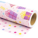WRAPAHOLIC 30 Inch Jumbo Reversible Birthday Wrapping Paper - 30 Inch x 100 Feet Jumbo Roll - Pink Girls Happy Birthday Wrapping Paper for Kids Girls Gift Wrap, Baby Shower