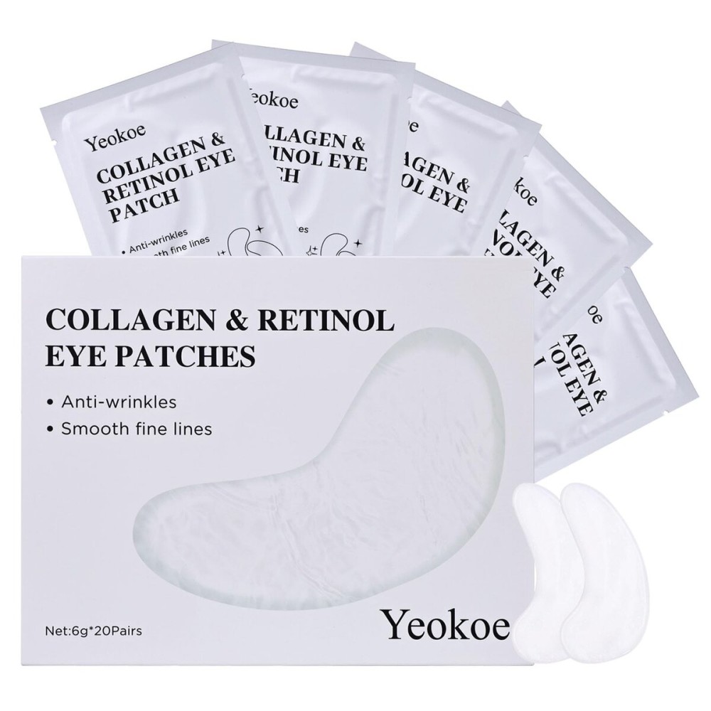 Yeokoe Under Eye Patches for Dark Circles,Puffy Eyes,20 Pairs Face Masks SkinCare With Collagen and Retinol for Anti wrinkles Smooth Fine Lines