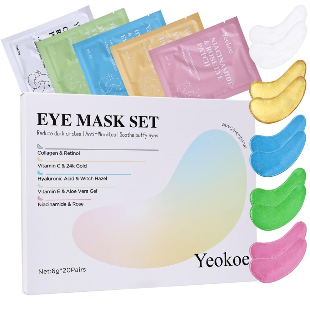 Yeokoe Under Eye Patches for Dark Circles,Eye Mask for Puffy Eyes With Collagen,Retinol,Vitmin C,Hyaluronic Acid and Niacinamide Face Masks Skincare Spa Gifts for Woman 20Pairs