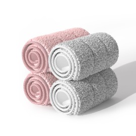 JOYMOOP Mop Replacement Pads, Reusable Microfiber Mop Pads for 13-inch Flat Mop and Mop Bucket Set, Pack of 4 Refills - Grey and Pink