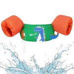 HeySplash Kids Swimming Vest, Toddler Floaties Fit 22-44 Lbs, Puddle Kids Jumper with Adjustable Strap, Swim Jacket Water Wing Baby Arm Floats,Sea Beach Swim Aid for 1-6 Years, Green Orange Dinosaur