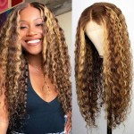 PYY Highlight Ombre Deep Wave Human Hair Wig, 13x4 HD Transparent Lace Front, 180 Density, Pre-Plucked with Baby Hair, 4/27 Color, Soft, Glueless, 22 Inch