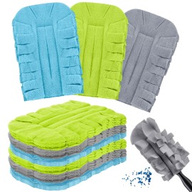 Zubebe 12 Pcs Duster Refill Reusable Fleece Duster Refills Feather Flat Dusters Multi Surface Washable Cleaning Pads Tools for Home, Blinds, Car, Pet, Furniture, Fans (Blue,Green,Grey)