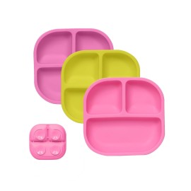 BABELIO Powerful Suction Plates for Baby & Toddler, 100% Food Grade Silicone, Divided, BPA Free, Microwave & Dishwasher Safe