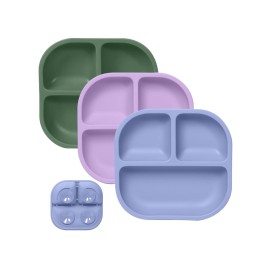 BABELIO Powerful Suction Plates for Baby & Toddler, 100% Food Grade Silicone, Divided, BPA Free, Microwave & Dishwasher Safe