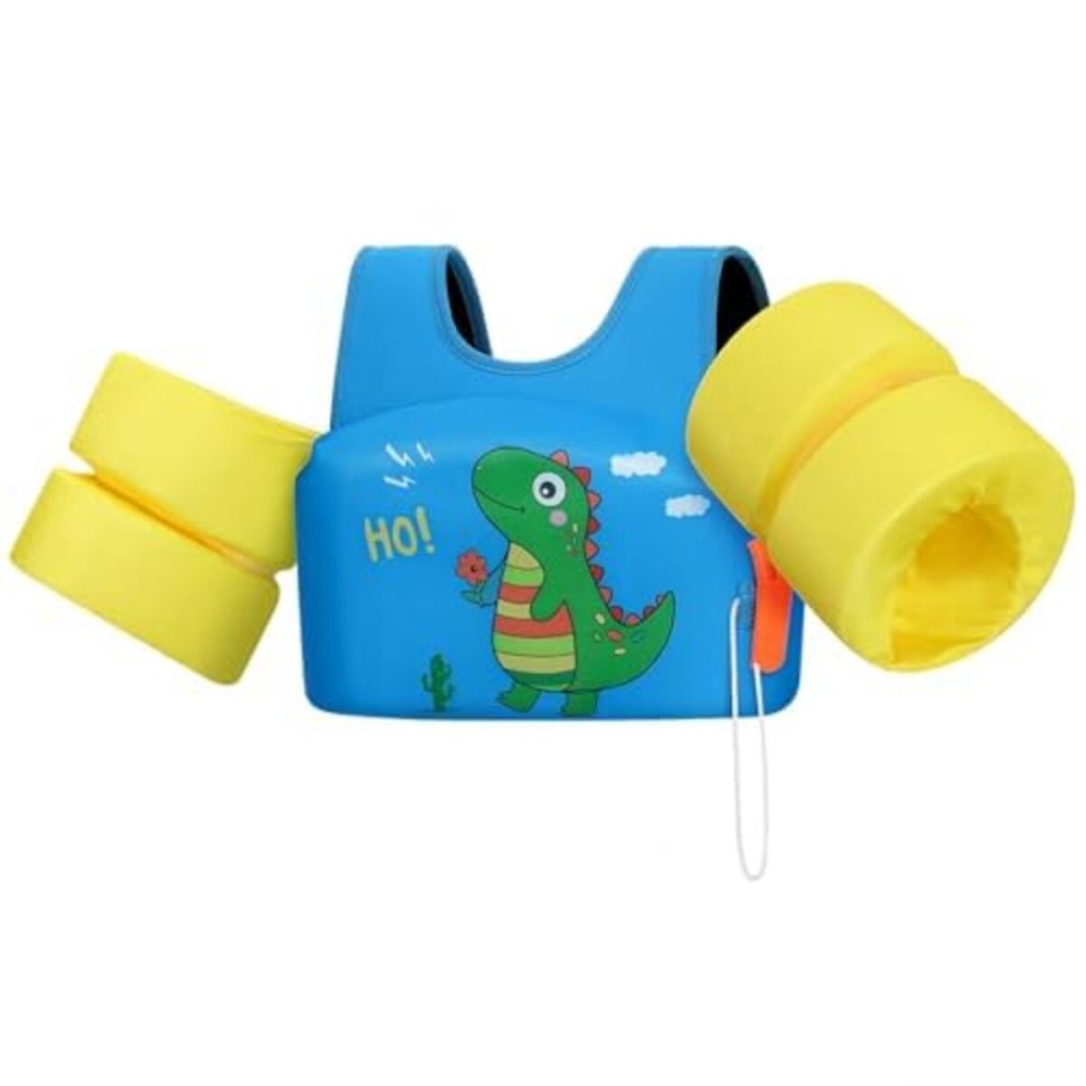 Heysplash Kids Swimming Vest, Toddler Floaties Fit 31-66 Lbs, Puddle Kids Jumper With Adjustable Strap, Swim Jacket Water Wing Arm Baby Float,Pool Sea Swimming Aid 2-7 Years,Blue Yellow Green Dinosaur