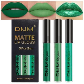 evpct 3Pcs Dark Pale Teal Forest Emerald Green Matte Glitter Shimmer Shiny Liquid Lipstick Lip Stain Sets for Women Matte+Lipstick Long Lasting Waterproof 24 hr Magic Lipstick 24 Hours original