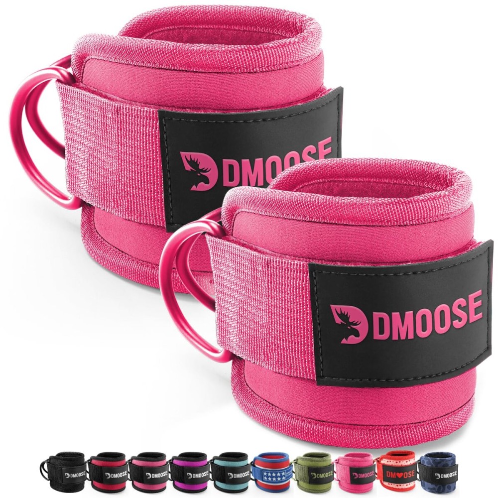 DMoose Ankle Strap for Cable Machine - One Size Fit with Premium Padding, Glute Kickback Ankle Strap, Ankle Cable Straps for Workout, Booty Workout, Leg Extension, Hip Abductors (All Pink - Pair)