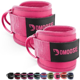 DMoose Ankle Strap for Cable Machine - One Size Fit with Premium Padding, Glute Kickback Ankle Strap, Ankle Cable Straps for Workout, Booty Workout, Leg Extension, Hip Abductors (All Pink - Pair)