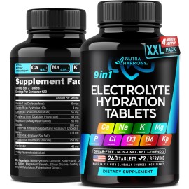 Electrolytes - Electrolyte Tablets with Magnesium, Sodium, Potassium, Chloride, Vitamins D3 & B6, Kelp Powder - Salt Pills - Made in USA - Oral Tablets as Capsules - Vegan & Keto Friendly - 240 Tabs
