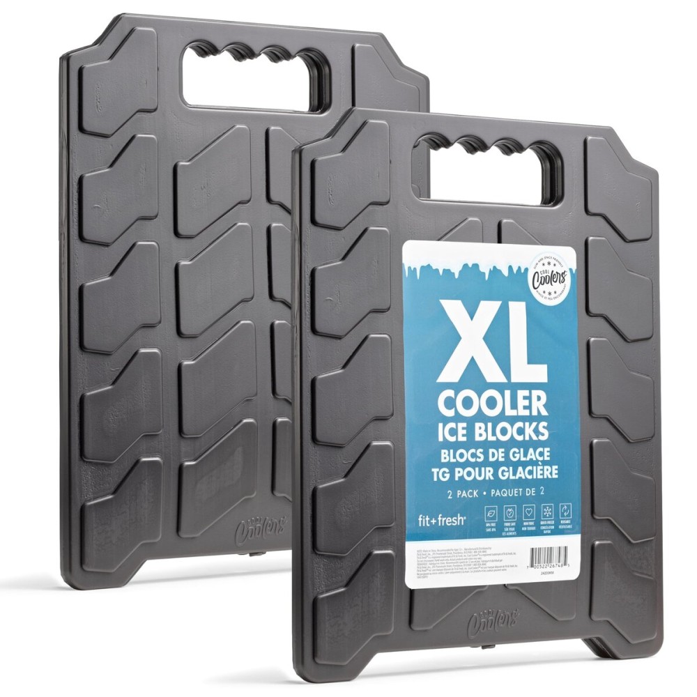 Cool Coolers by Fit & Fresh XL Slim Cooler Ice Blocks, Reusable & Long Lasting XL Ice Packs for Coolers, Slim XL Ice Packs for Cooler Bags, Space Saving, Quick Freeze, 10x 13, Black, 2PK