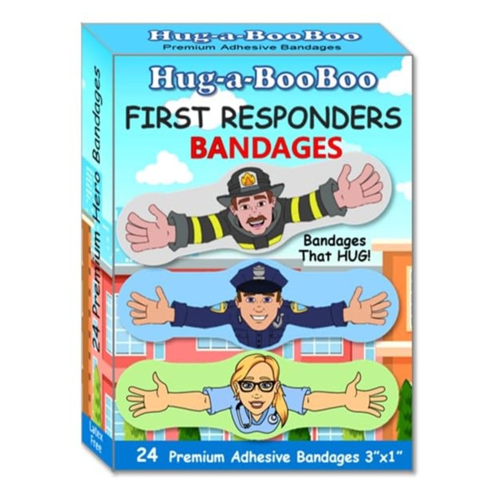 First Responders! Fun Adhesive Bandages from Hug-a-BooBoo. Hero Bandages That Hug! Kids Favorite 1st Responder Heros - Fireman, Policeman, Nurse and EMT Wearable Hugging Fun Stickers! 24 Ct