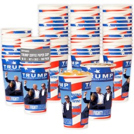 Smygoods Trump Design Disposable Paper Coffee Cups (16 OZ, 100 Count) For Hot Beverages, Tea, Espresso, Cocoa - To Go Drink Containers, Caf & Office