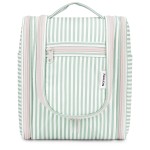 Narwey Small Striped Hanging Travel Toiletry Bag for Women, Travel Bag for Toiletries, Makeup Bag Organizer Cosmetic Bags Make Up Bags for Women (Mint Green Stripe)